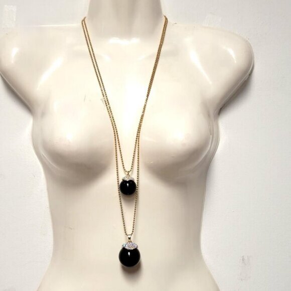 Black Sphere Fashion Diamonds Accents Necklace Pendant Large Black Round ball - Picture 3 of 8